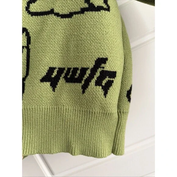 Aelfric Eden Green Dinosaur Cartoon Pattern Oversized Knit Sweater Size Small - Picture 4 of 7